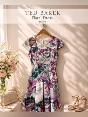 Ted Baker Floral Fit & Flare Dress Pink Multi Size 0
